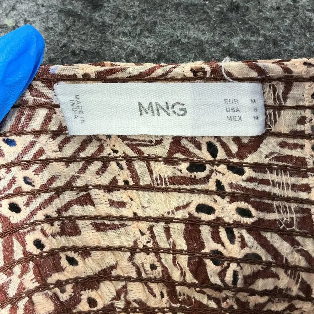 Mango Leaf-Print Mini Dress in Burgundy and Cream - Picture 9 of 11
